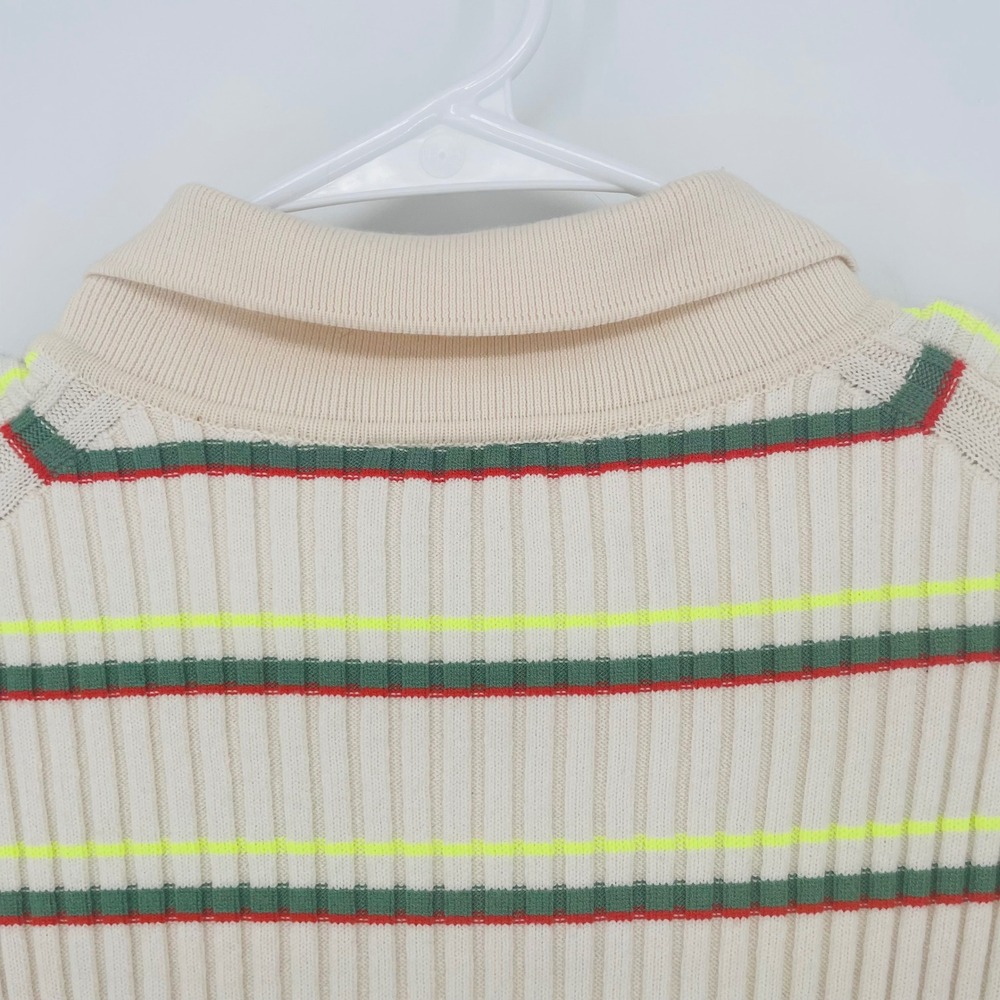 Lacoste Made in France Striped Ribbed Knit Polo Dress Cream Green Red Size 38 - Picture 12 of 13